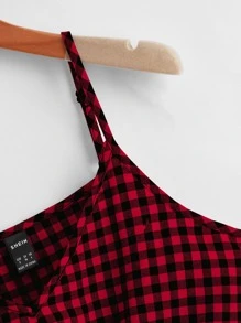 SHEIN Essnce 雙色格子下擺打結吊帶上衣 - 彩色 - 查看 4