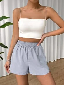 SHEIN EZwear 條紋印花彈性腰帶短褲 - 淺灰色 - 查看 6