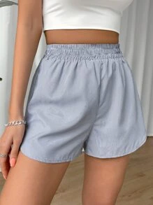 SHEIN EZwear 條紋印花彈性腰帶短褲 - 淺灰色 - 查看 4