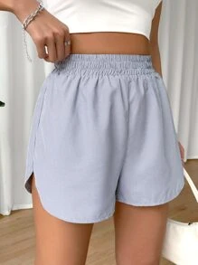 SHEIN EZwear 條紋印花彈性腰帶短褲 - 淺灰色 - 查看 1