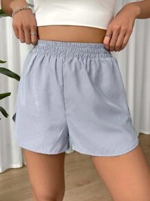 SHEIN EZwear 條紋印花彈性腰帶短褲 - 淺灰色 - 查看 3