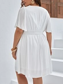 SHEIN Privé Plus Guipure Lace Panel Butterfly Sleeve Dress - White - View 2