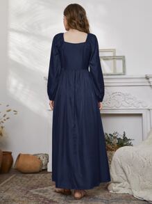 Mulvari Geo Print Lantern Sleeve Dress - Navy Blue - View 2