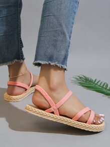 女士多帶露跟度假戶外滌綸平底涼鞋 - 粉色 - 查看 3