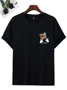 Manfinity LEGND Men Bear & Letter Graphic Tee - Black - View 2