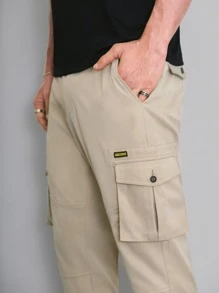 Manfinity Men Drawstring Waist Flap Pocket Cargo Trousers - Khaki - View 3