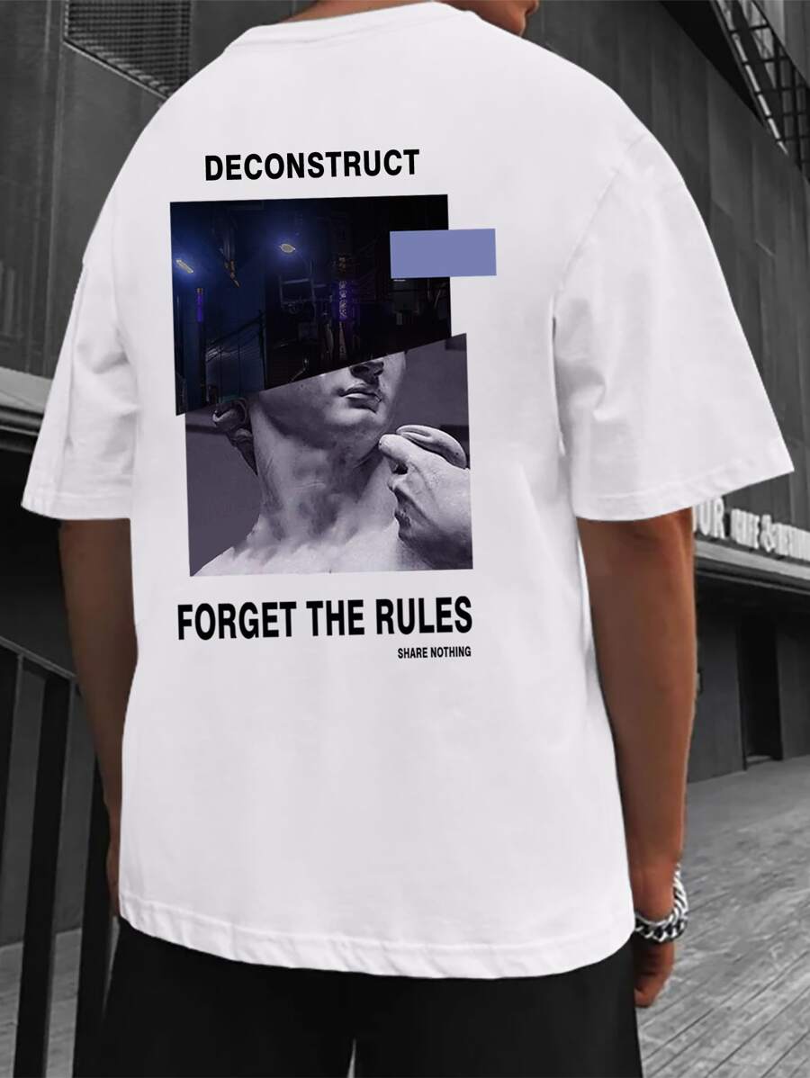 Manfinity EMRG Hombres Camiseta con estampado de slogan & estatua - Blanco - Ver 1