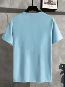 Manfinity Homme Hombres Camiseta con estampado de letra - Azul - Ver 2