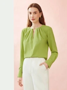 MOTF PREMIUM GATHERED NECK BLOUSE - Lime Green - View 2