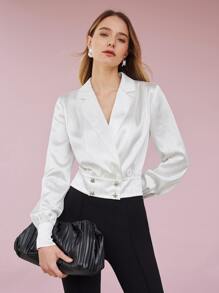 MOTF PREMIUM PINSTRIPE BLAZER BLOUSE - White - View 2