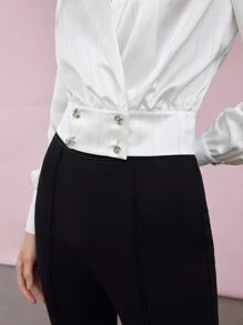 MOTF PREMIUM PINSTRIPE BLAZER BLOUSE - White - View 3