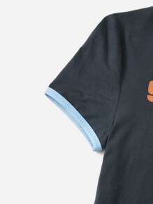 SHEIN EZwear Camiseta crop con estampado de figura y slogan unido en contraste - Azul Marino - Ver 5