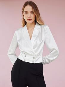 MOTF PREMIUM PINSTRIPE BLAZER BLOUSE - White - View 4