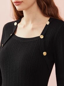 MOTF PREMIUM BUTTON DETAIL KNIT JUMPER - Black - View 3