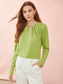 MOTF PREMIUM GATHERED NECK BLOUSE - Lime Green - View 4