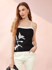 MOTF PREMIUM 印花針織吊帶上衣 - 黑色 - 查看 4