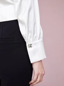 MOTF PREMIUM PINSTRIPE BLAZER BLOUSE - White - View 8