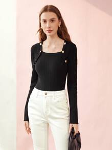 MOTF PREMIUM BUTTON DETAIL KNIT JUMPER - Black - View 5