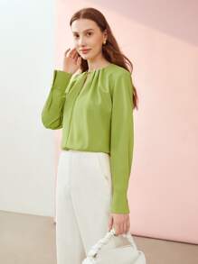 MOTF PREMIUM GATHERED NECK BLOUSE - Lime Green - View 6