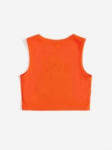SHEIN EZwear Neon Orange Letter Graphic Crop Tank Top - Orange - View 2