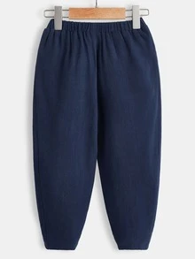 SHEIN Toddler Boys Button Front Carrot Trousers - Navy Blue - View 5