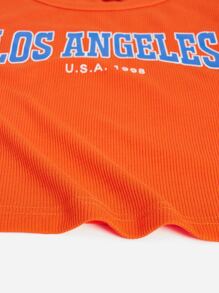 SHEIN EZwear Neon Orange Letter Graphic Crop Tank Top - Orange - View 3