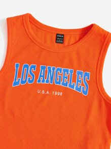 SHEIN EZwear Neon Orange Letter Graphic Crop Tank Top - Orange - View 4