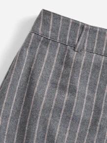 SHEIN EZwear Notched Collar Striped Crop Top & Skirt Without Shirt - Grey - View 4