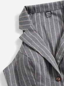 SHEIN EZwear Notched Collar Striped Crop Top & Skirt Without Shirt - Grey - View 6