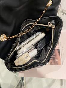 Chevron Quilted Flap Square Bag - Black - View 6