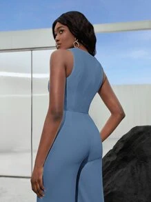 BizChic Button Front Crop Vest Blazer - Dusty Blue - View 2