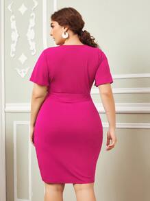 SHEIN Belle Đầm Plus Size Xù Trọn gói màu trơn Thanh lịch - Màu Hồng Tươi - Xem 2