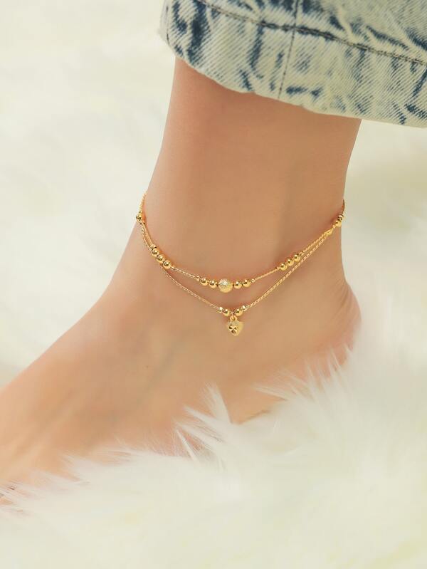 Heart Charm Layered Anklet Valentines