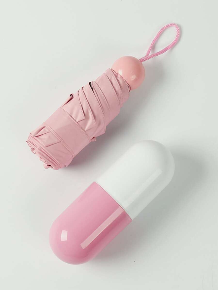 1pc Mini Capsule Umbrella, Pink Multifunction Umbrella For Outdoor - Pink - View 1