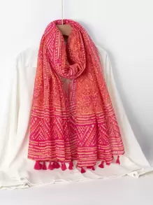 1 件几何图案流苏装饰围巾波西米亚风围巾头巾、发带、头带非常适合装扮您的冬季秋季 - 彩色 - 查看 1