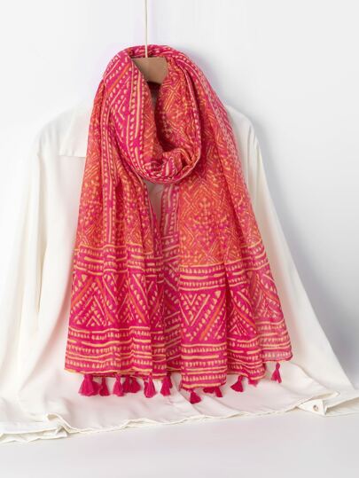 1 pièce Écharpe décorative à franges avec motif géométrique, écharpe bohème, bandana, serre-tête, idéal pour habiller votre look en hiver et en automne