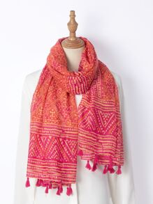 1 件几何图案流苏装饰围巾波西米亚风围巾头巾、发带、头带非常适合装扮您的冬季秋季 - 彩色 - 查看 4