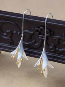 2pcs Flower Decor Earrings Female Fashion Vintage Blooming Flowers Two Tone Stud Jewelry Earrings - Multicolor - View 3