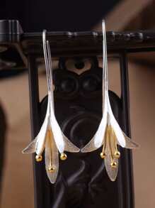 2pcs Flower Decor Earrings Female Fashion Vintage Blooming Flowers Two Tone Stud Jewelry Earrings - Multicolor - View 6