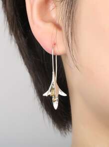 2pcs Flower Decor Earrings Female Fashion Vintage Blooming Flowers Two Tone Stud Jewelry Earrings - Multicolor - View 7