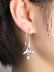 2pcs Flower Decor Earrings Female Fashion Vintage Blooming Flowers Two Tone Stud Jewelry Earrings - Multicolor - View 8