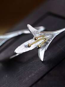 2pcs Flower Decor Earrings Female Fashion Vintage Blooming Flowers Two Tone Stud Jewelry Earrings - Multicolor - View 9