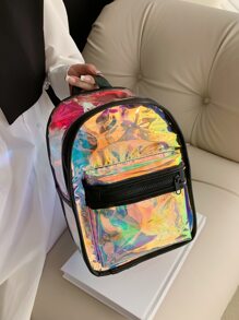 Mochila holográfica con bolsillo frontal, bolsa transparente, impermeable, liviana, mochila escolar portátil para graduados, niñas adolescentes, estudiantes de primer año, estudiantes de segundo año, junior y senior en la universidad, la universidad y la escuela secundaria, perfecta para actividades al aire libre, viajes, deportes y regreso a la escuela, aprobada por el estadio 12 * 12 * 6 Bolsa de monedero transparente transparente para conciertos Eventos deportivos Festivales - Negro - Ver 2