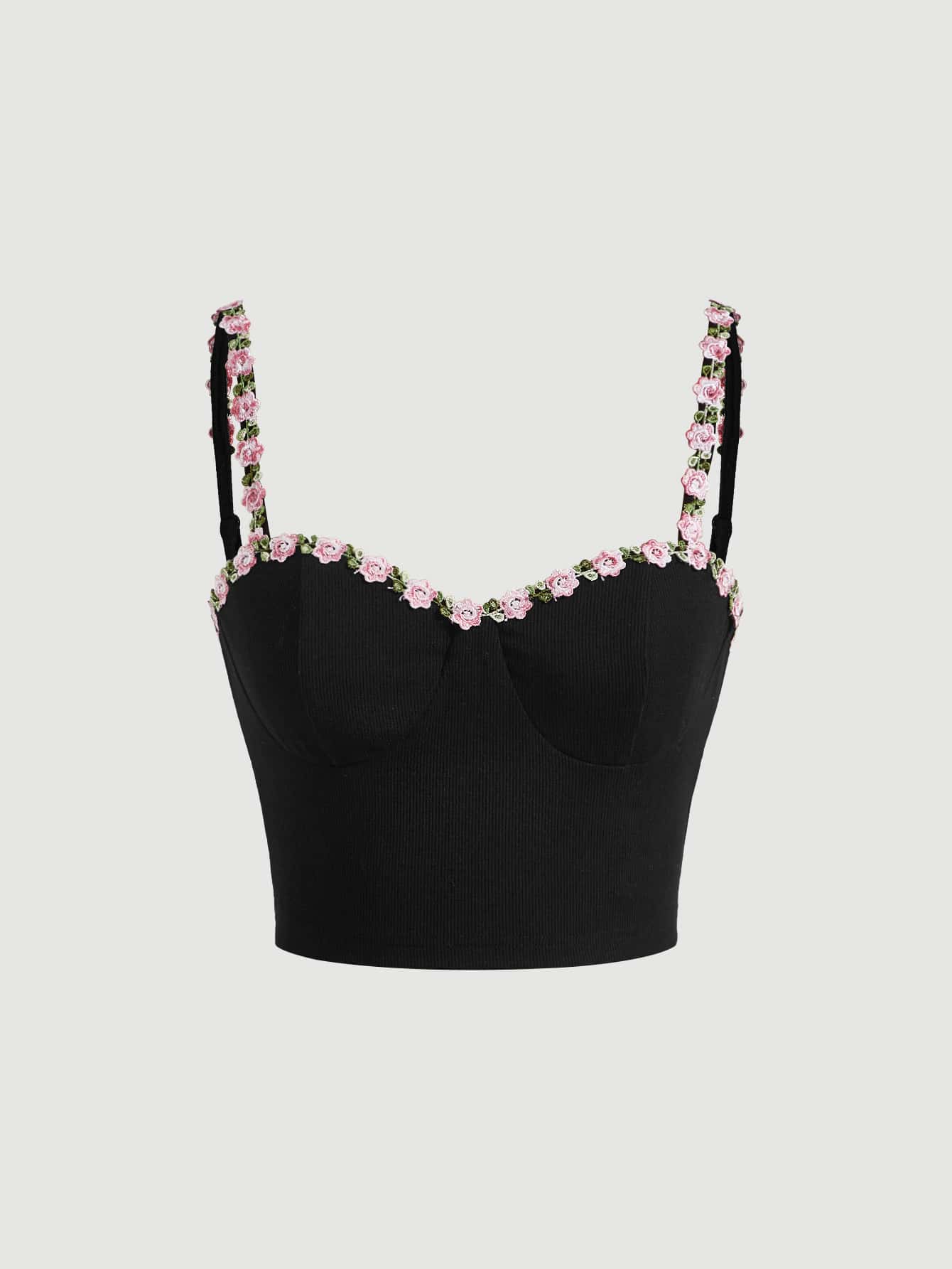 SHEIN MOD Appliques Detail Cami Top - Black - View 1
