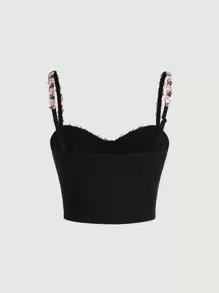 SHEIN MOD Appliques Detail Cami Top - Black - View 2