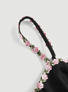 SHEIN MOD Appliques Detail Cami Top - Black - View 3