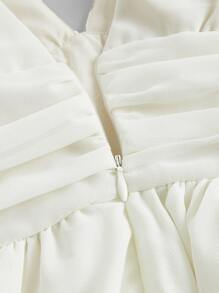 SHEIN MOD Vestido Sólido Con Detalle Fruncido Y Capa De Dobladillo, Sin Espalda - Beis - Ver 3