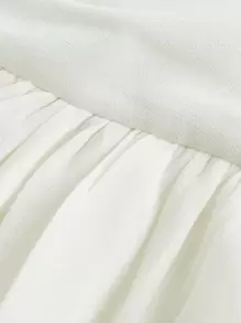 SHEIN MOD Vestido Sólido Con Detalle Fruncido Y Capa De Dobladillo, Sin Espalda - Beis - Ver 4