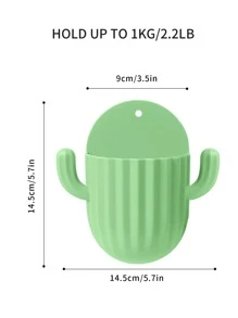 1pc Cactus Design Bathroom Storage Rack, Modern Green PP Bathroom Shelf For Bathroom - Mint Green - View 2