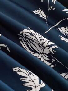 印花隱藏口袋連衣裙 - 藏蓝色 - 查看 4